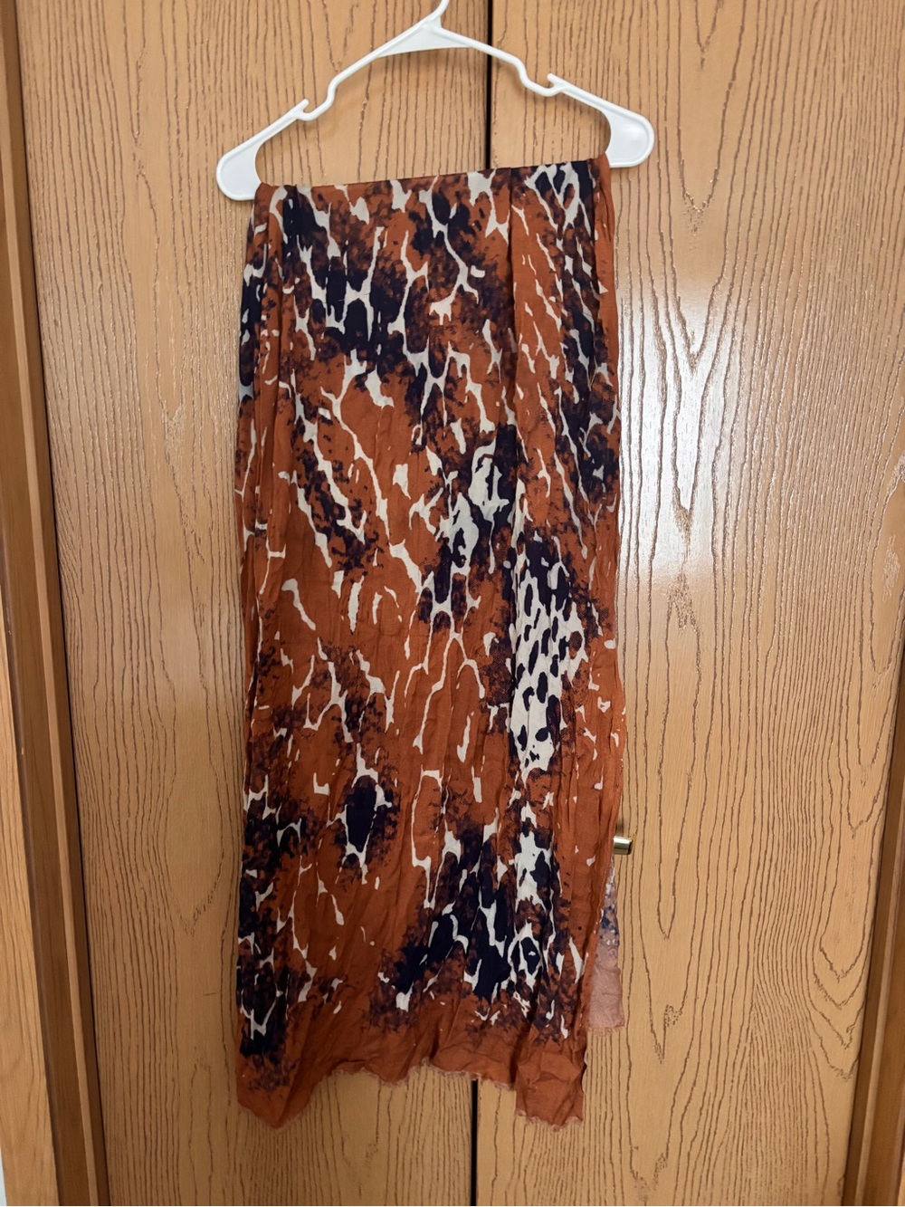 Tiara Accessory Rust/Navy Silk Blend Animal Print Scarf, 27" X 75"